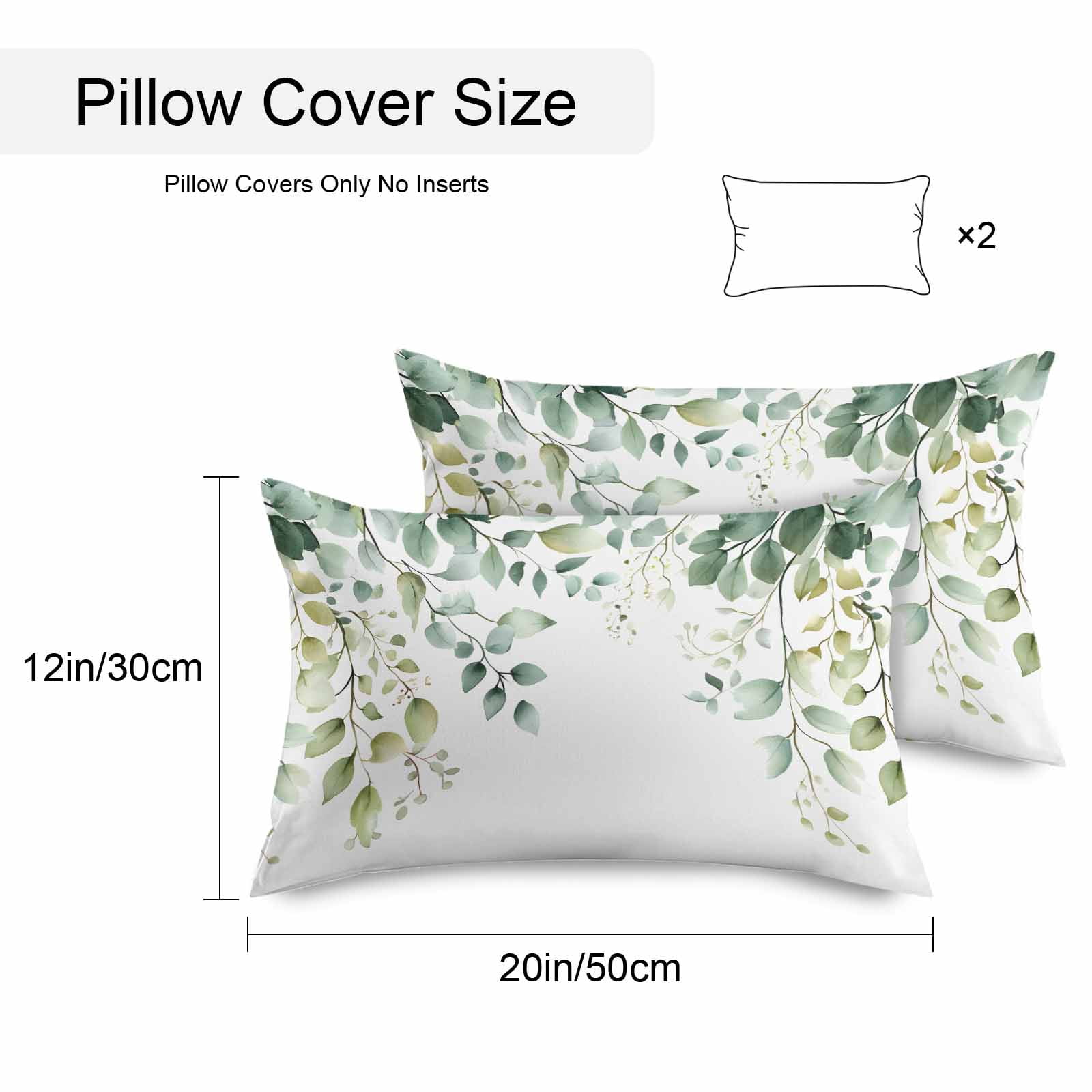 Outdoor Throw Pillows Covers 12X20 Set of 2 Waterproof Sage Green Floral Decorative Zippered Cushion Covers for Patio Furniture, Watercolor Eucalyptus Leaf Boho Botanical Lumbar Pillowcases