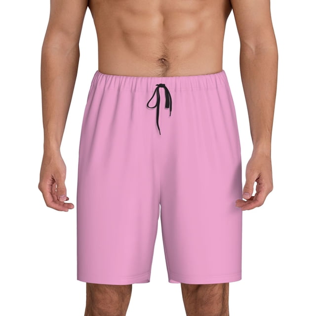 Balery Pink Pantalones cortos de pijama de punto de algodón para hombre con cinturilla y bolsillos-X-Large