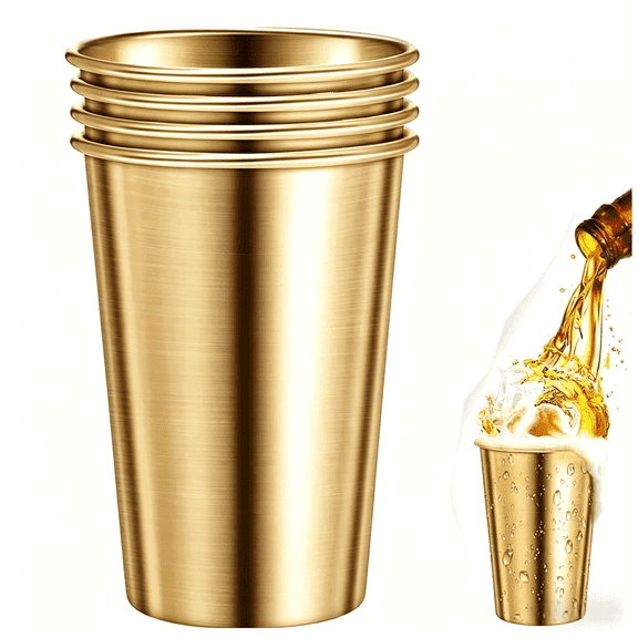 4 Pack Stainless Steel Cups 20oz - Stackable Metal Drinking Glasses for Camping, Travel, Kitchen,Bar,Shatterproof Tumblers (Gold)
