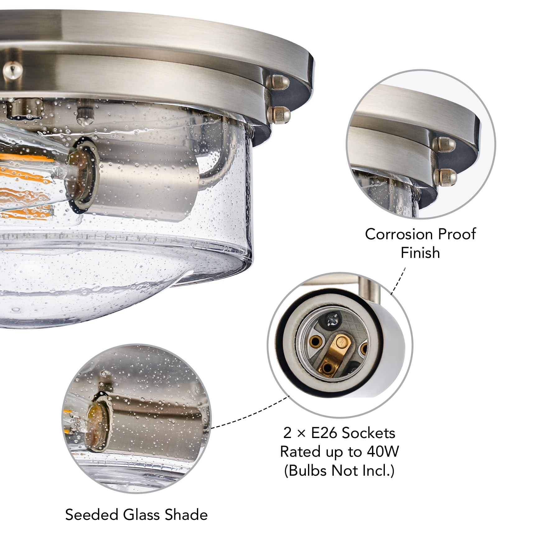 Flush Mount Ceiling Light Fixture with 13" Beaded Glass Drum Shade & Brushed Nickel Finish