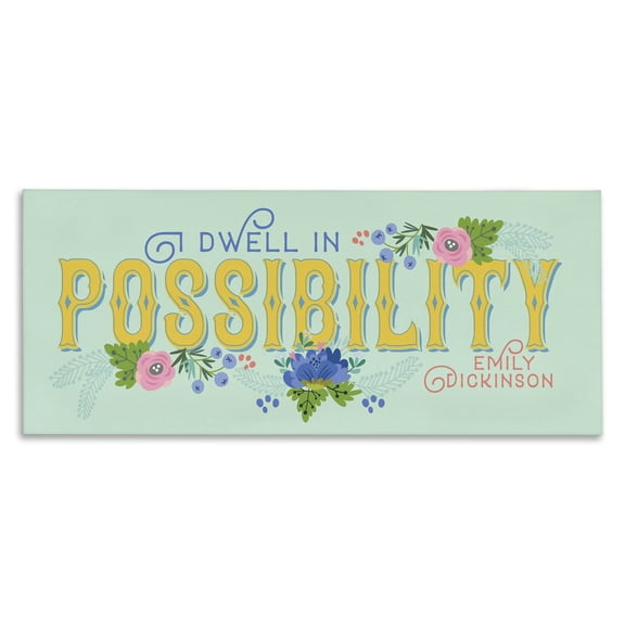 Stupell Industries French Country Dwell In Possibility Vintage Aqua and Yellow Typography with Floral Canvas Art, 30 x 13, by Tammy Apple