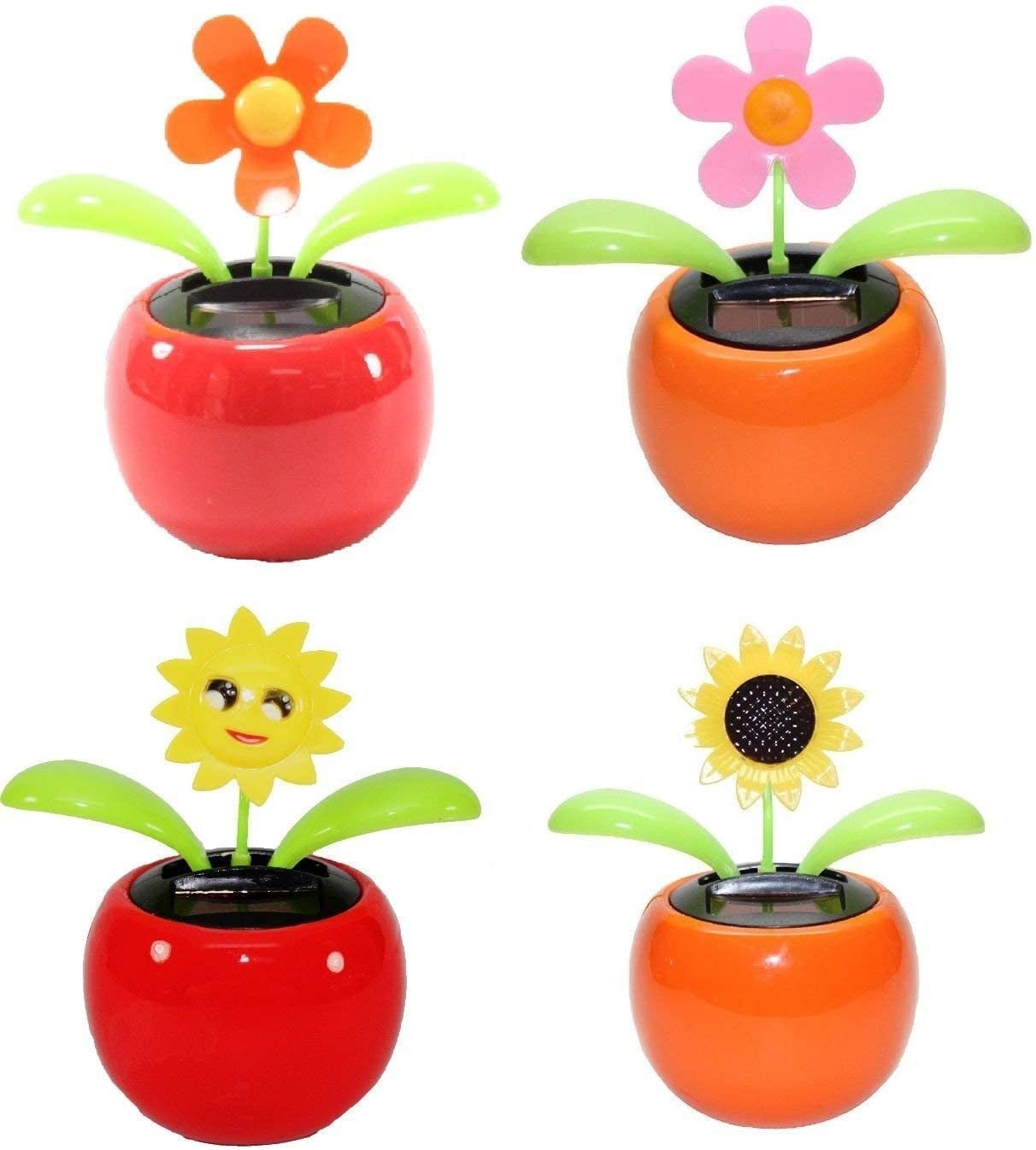 4 Ecofriendly Bobblehead Solar Dancing Flowers in Colorful Pots, Decoration Gift,(1 Orange