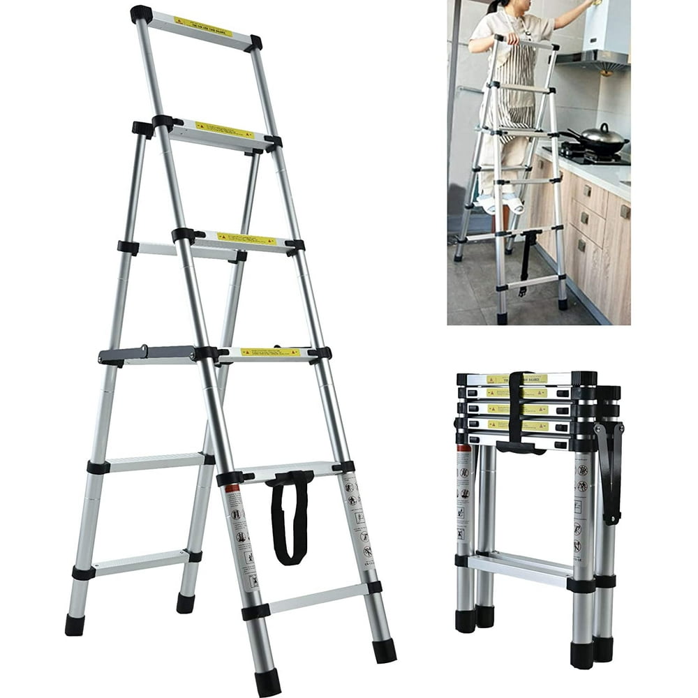 Bowoshen 5+4 Telescopic Step Ladder Aluminium Heavy Duty 330lb Capacity