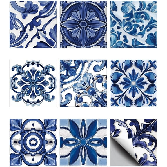 36PCS Blue Relief Peel and Stick Tile Stickers Mosaic Style Removable Wall Decals Self Adhesive Tile Wallpaper for Kitchen Bathroom Toilet Living Room 4x4 Inches Mixed Color