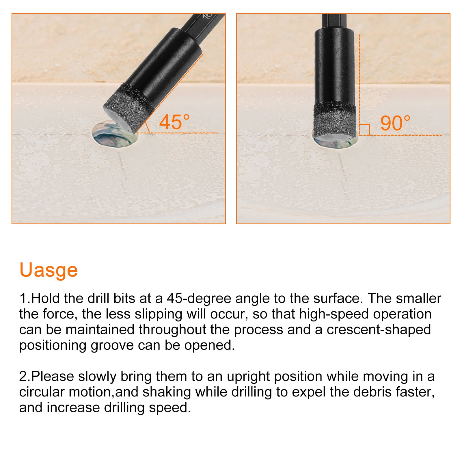 Uxcell 5 Pieces 8mm Dry Diamond Core Drill Bits Set 1/3" Hex Shank Vacuum Brazed Hole Drilling Bit