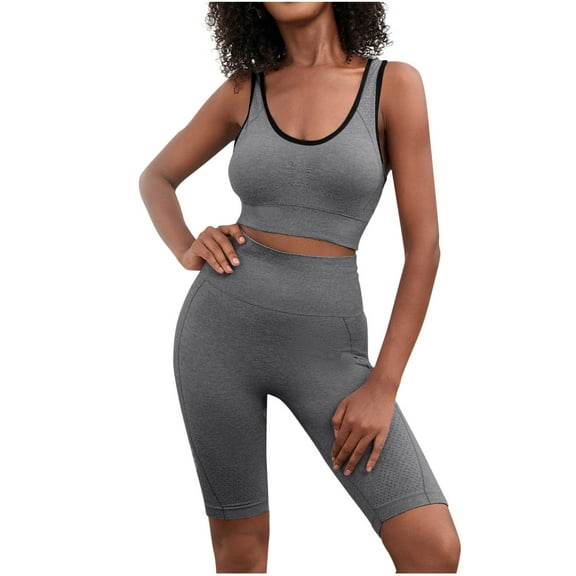 WMTBSRSW Summer Sales Workout Sets for Women Two Piece Sets for Women Summer Seamless High Waist Short Leggings with Sports Bra Gym Sets