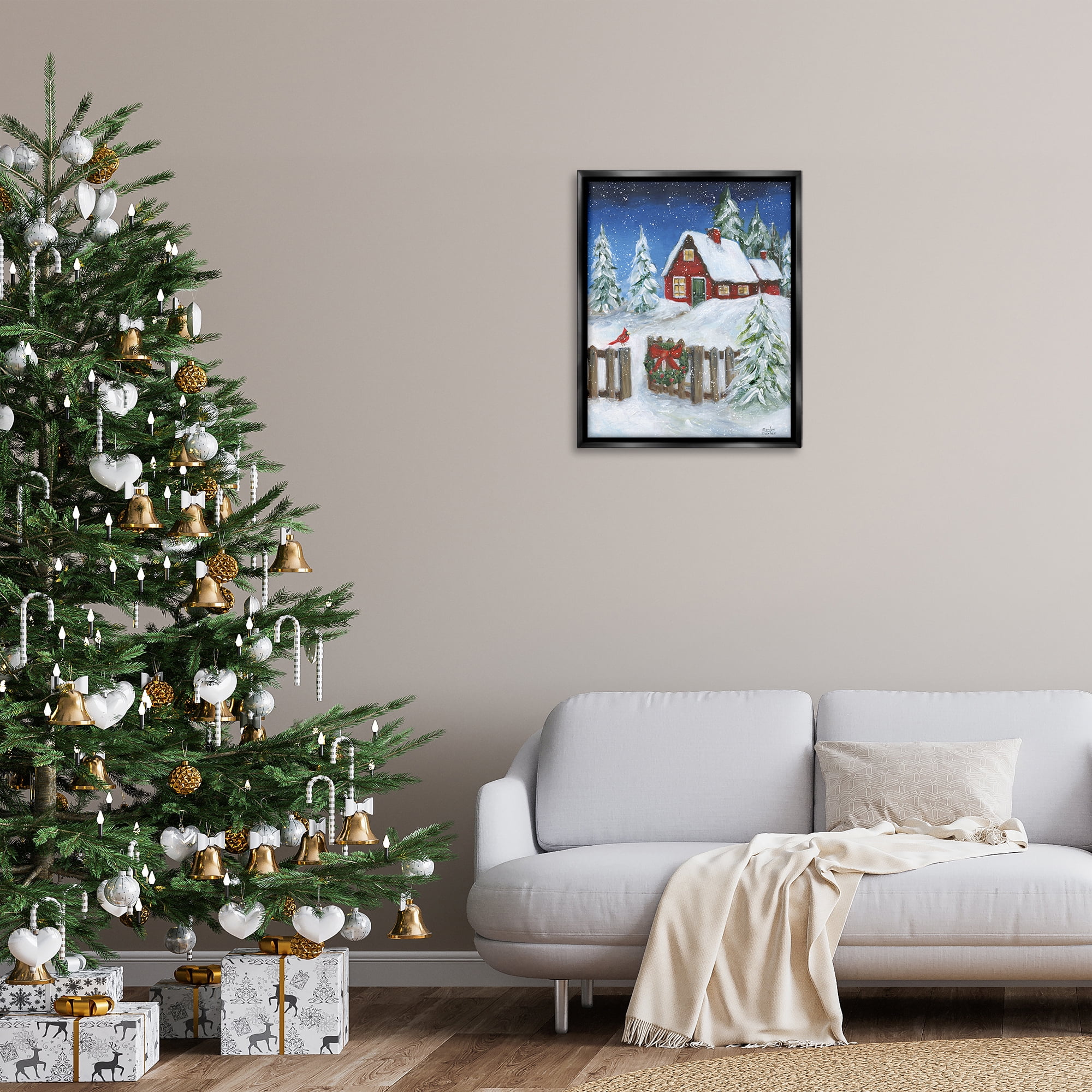 Stupell Industries Traditional Winter Scene Holiday Painting Black Floater Framed Canvas Art Prints Wall Art, 25 x 31