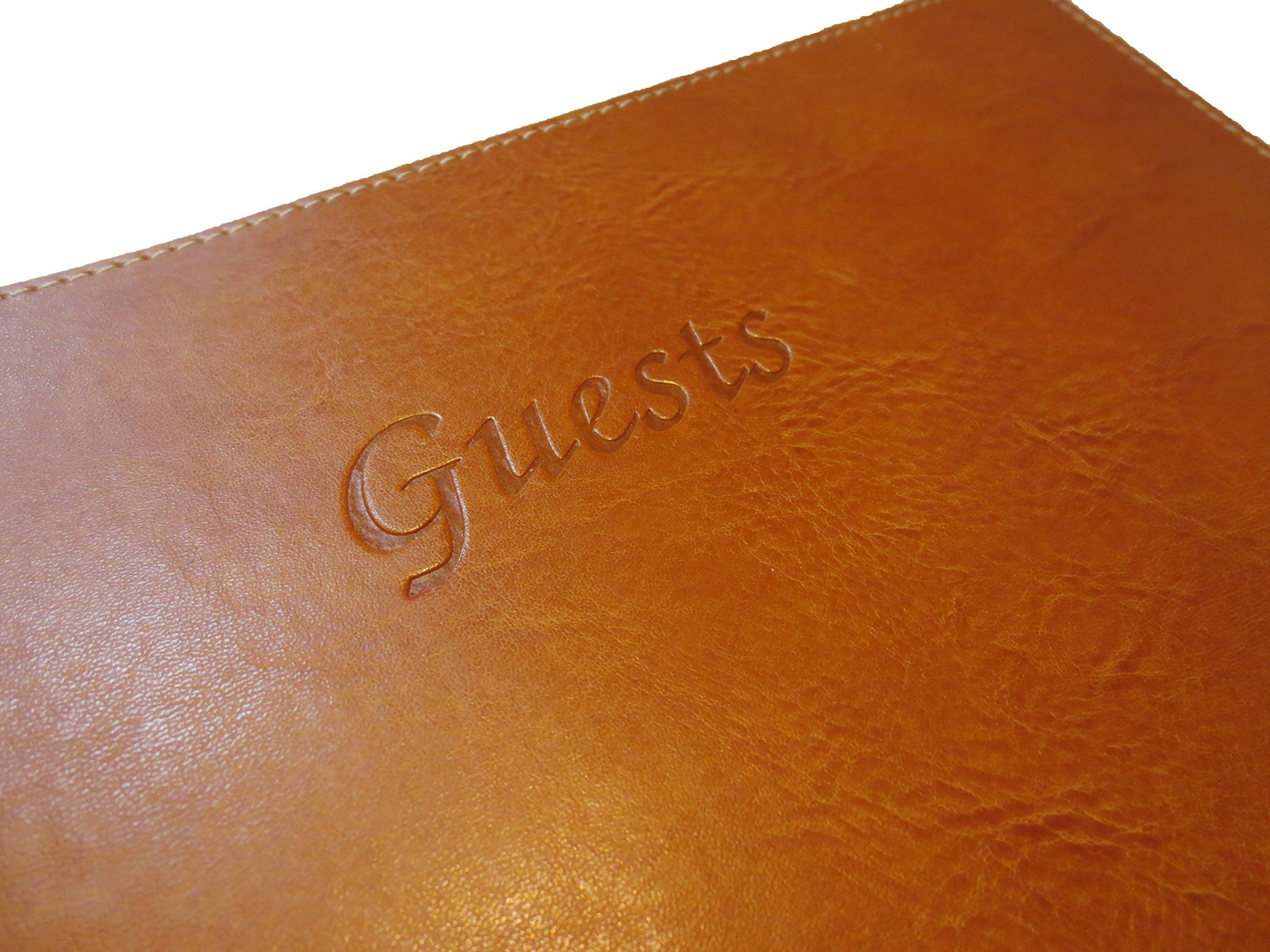 Fiorentina Soft Cover Italian ZS23 Leather Guest Book with Guests Embossed on Cover - Tan