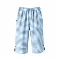 thumbnail image 4 of Women High Waist Casual Wide Leg Long Pants Plaid Capri Pants with Pockets Elastic Waist Beach Trousers Pants, 4 of 6