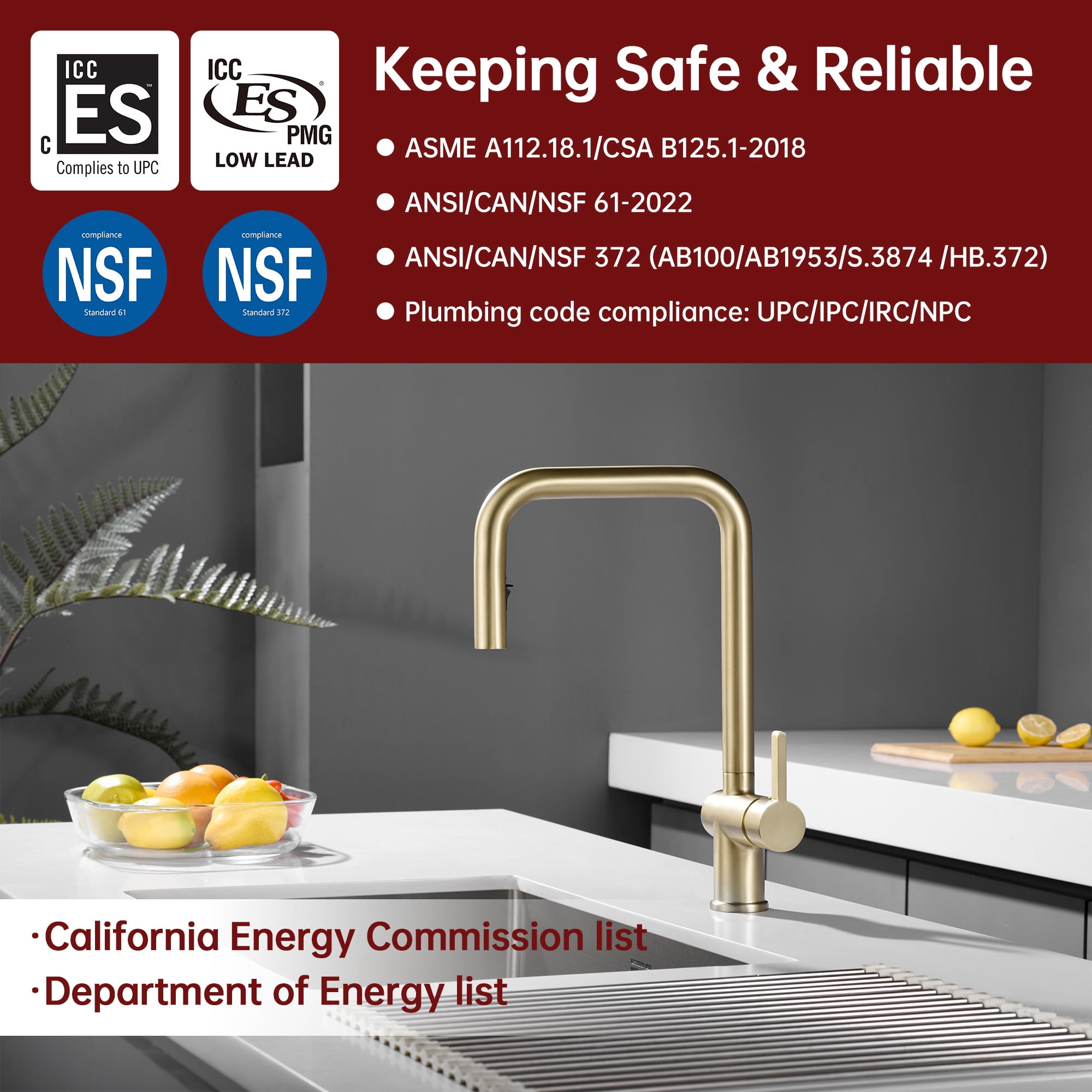 SUMERAIN Brushed Gold Kitchen Faucet with Sprayer, Stainless Steel Pull Down Kitchen Sink Faucet Lead Free