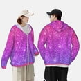 thumbnail image 4 of Balery Pink Purple Glitter Sudadera ligera de manga larga con capucha y protección solar UPF 50+ para hombre y mujer, ideal para pesca y running-Large, 4 of 7