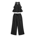 thumbnail image 5 of Guluxicc 2 Piece Women's Outfit Sets Halter V Neck Sleeveless Ruffle Hem Tops Front Cutout Wide Leg Pants Casual Outfits for Casual Wear, 5 of 5