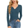 thumbnail image 1 of Timegard Going out Tops for Women Long Sleeve V Neck T Shirts Causal Solid Color Slim Fitted Basic Blouses, 1 of 8