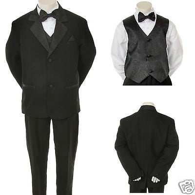 Black White Baby Kid Teen Boy Formal Wedding Party Paisley Tail Tuxedo Suit S-20 