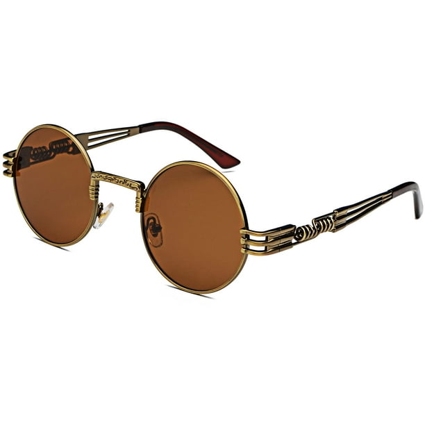 Gafas de Sol AIEYEZO Steampunk Redondas con Montura Metálica 100% UV400