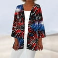thumbnail image 2 of SELONE Womens Lightweight Cardigan USA Flag Themed 3/4 Sleeve Collarless American Flag Apparel Red White Blue Wear Clothes Fourth of July Gifts Activewear XL, 2 of 5
