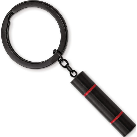 Stainless Steel Brushed And Polished Black Ip-Plated With Red Enamel Key Ring (65.35 X 30.4) Made In China srk159