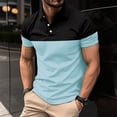 thumbnail image 4 of LRGSHF Polo Shirts for Men Short Sleeve Color Block Pullover Slim Fit Contrast Tops Summer Golf Daily Casual Outfit Blue M, 4 of 5