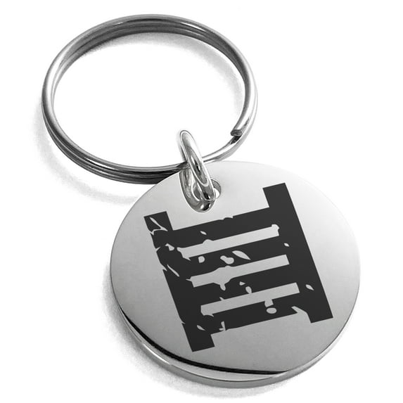 Stainless Steel Ancient Tribal Morality Rune Engraved Small Medallion Circle Charm Keychain Keyring