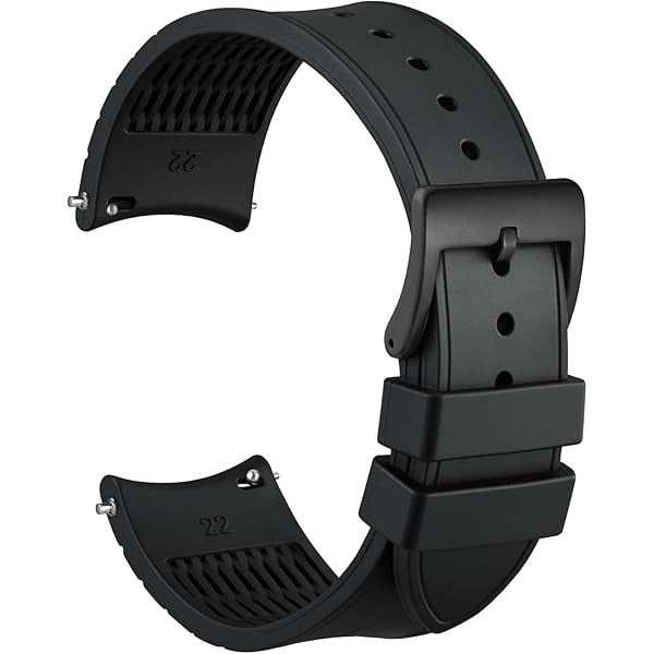 wonima11 22mm Watch Band, Curved End, Silky Touch Silicone, Black Buckle (Black)