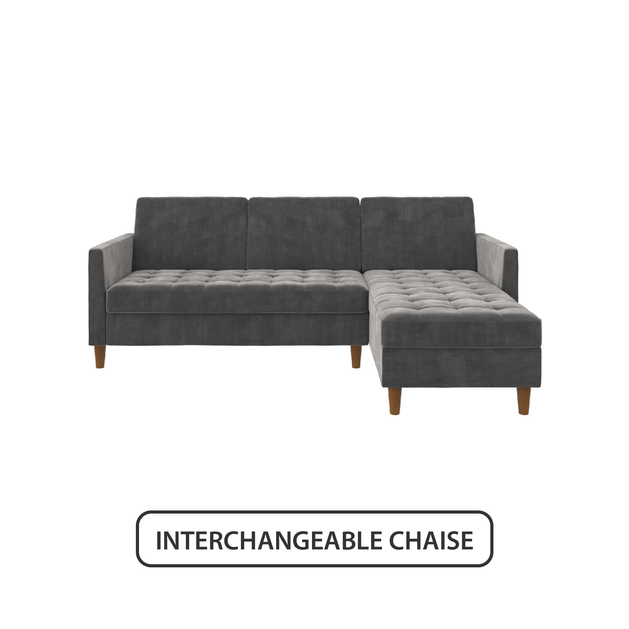 DHP Presley Reversible Storage Sectional Futon, Dark Grey Chenille