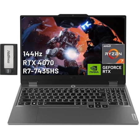Lenovo LOQ 15.6" FHD 144Hz Gaming Laptop, AMD Ryzen 7 7435HS, 64GB DDR5, 2TB SSD, NVIDIA GeForce RTX 4070, Backlit Keyboard, HD Webcam, Wi-Fi 6, Win 11 Pro, Luna Grey, 256GB Docking Station Set