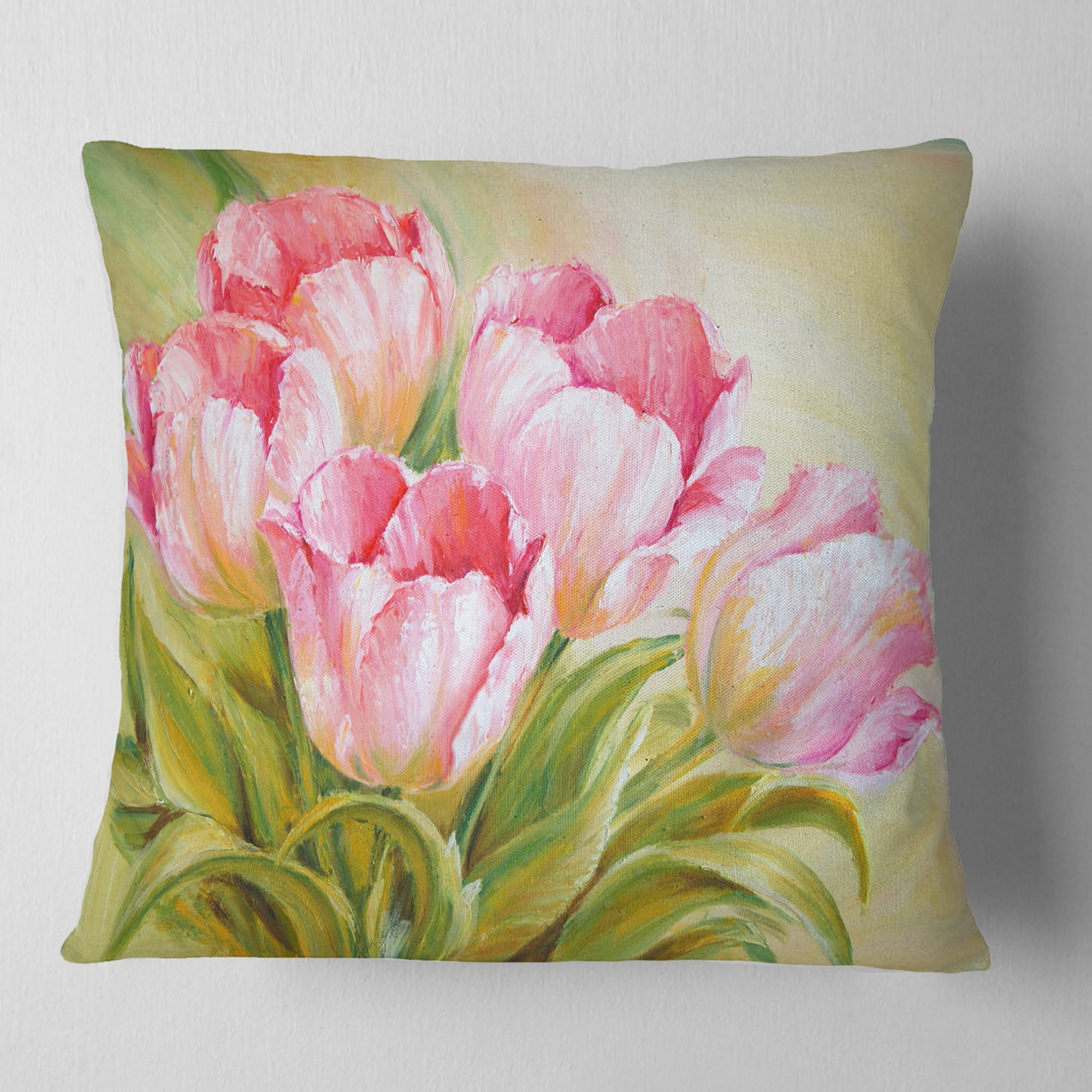 Designart Bunch of Tulips Oil Painting - Floral Throw Pillow - 16x16