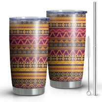 20oz Tumblers Boho Yellow Ethnic Geometric Pattern Stainless Steel Vacuum Insulated Double Wall Travel Tumbler Cups Mug with Lid and Straw,Cleaning Brush for Cold & Hot Drinks