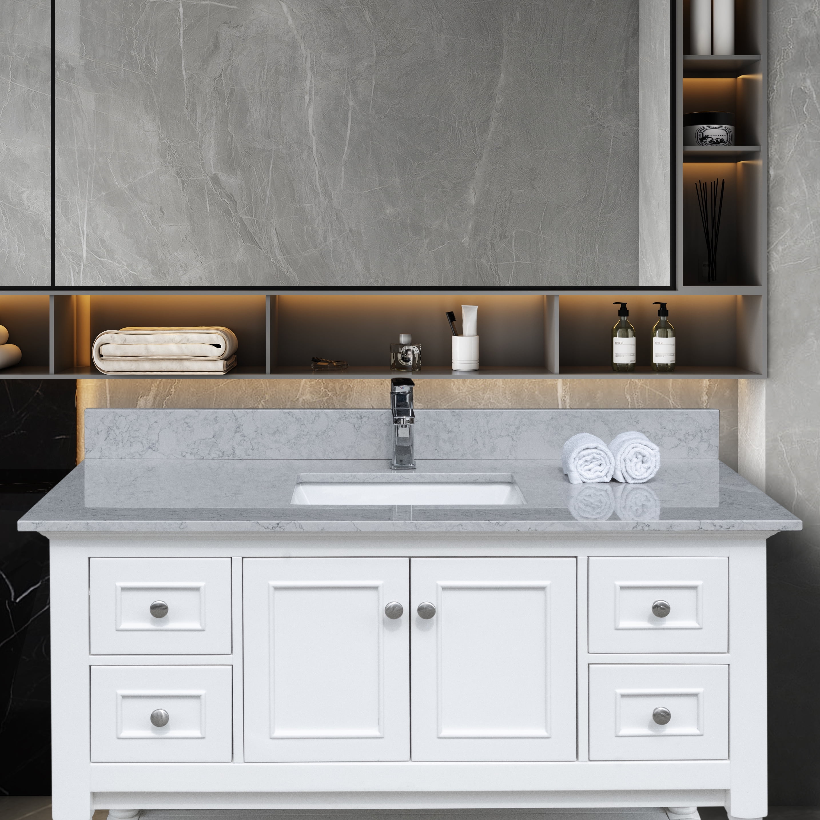 43 inches Bathroom Stone Vanity top Calacatta Gray Engineered Marble Color  with Undermount Ceramic Sink and Single Faucet Hole with Backsplash -  Walmart.com