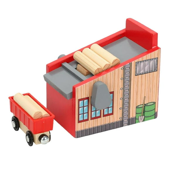 yotijay Lumber Truck Wooden Toy Train Carrier Lumbermill Toy Accessories for Kids Ages 3