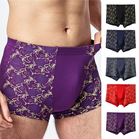 

rygai Seamless Mid Rise Modal Boxer Underwear Fashionable Print U-Bump Male Panties for Inside Wear Blue 7XL