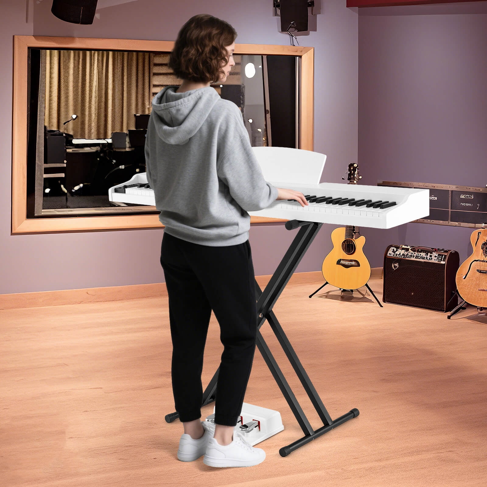 Costway 88-Key Keyboard Piano Set with Adjustable Stand & 2 Keyboard Mode 2 Speakers White