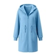 thumbnail image 7 of VBVC Women's Long Hooded Zip Up Sweatshirt , Casual Drawstring Waist Coat For Women , Ladies' Fall Midi Outerwear with Pockets, Light Blue , S-2XL, 7 of 7