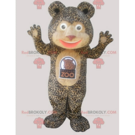 Teddy bear REDBROKOLY mascot with a leopard coat