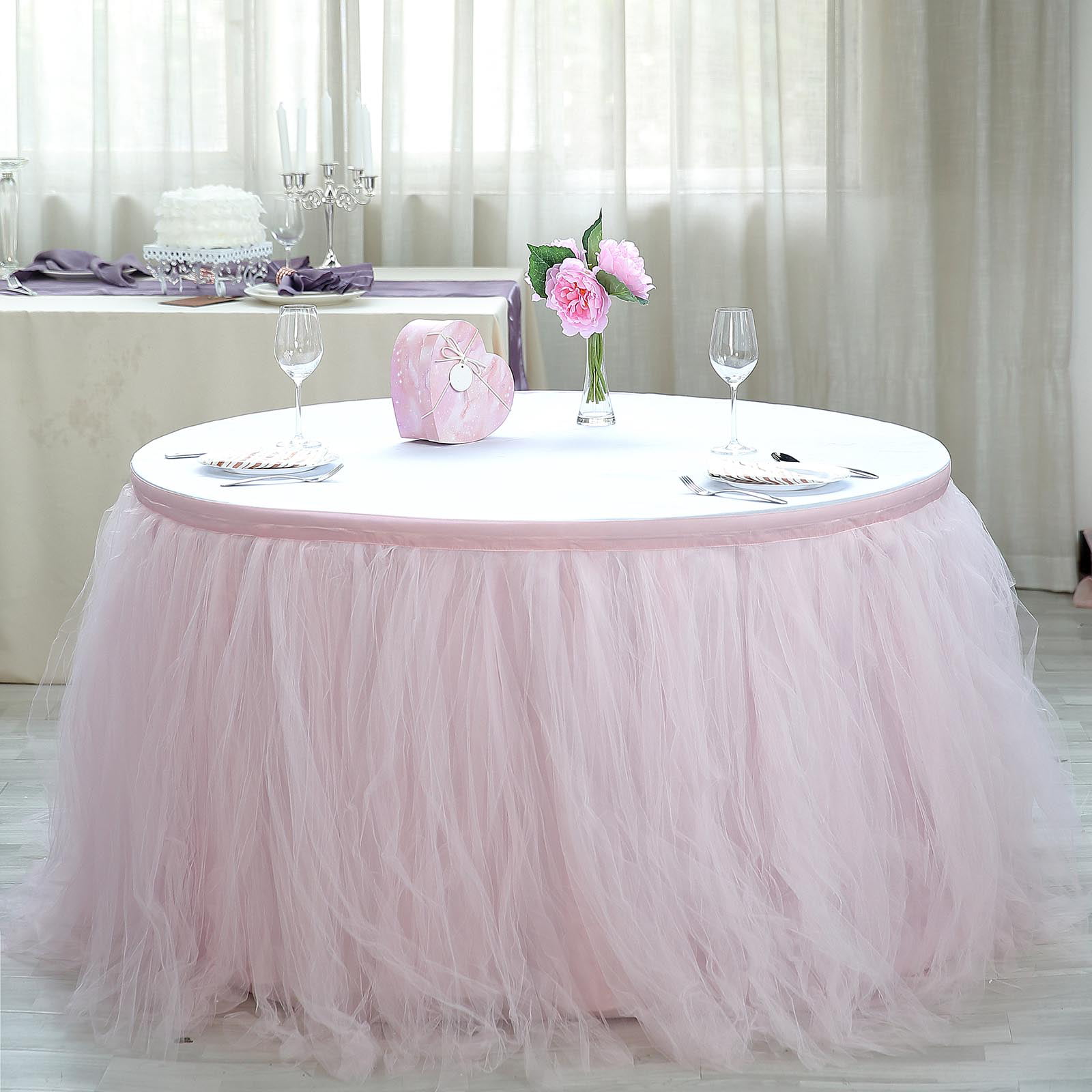 14 ft White Two Layers TULLE TABLE SKIRT Wedding Party Catering Reception SALE 