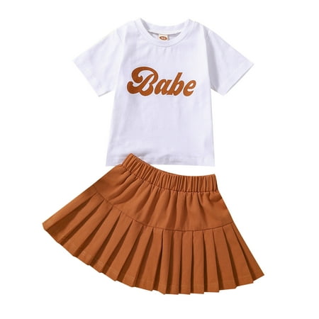 

NKOOGH Preteen Girls Baby Girl Short Sleeve Outfits Kids Toddler Baby Girls Spring Summer Print Ribbed Short Sleeve Tshirt Tops Skirts Outfits Clothes