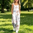 thumbnail image 3 of dazeni Girls Sleeveless Jumpsuits Fashion Tie Dye Romper Wide Leg Pants Casual Summer Boho Spaghetti Straps Overalls with Big Pockets White 13-14 Years, 3 of 9
