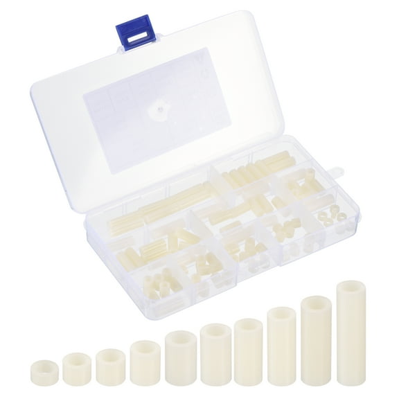 Uxcell M4 Nylon Spacer Set, 100Pcs Non-Threaded Round Spacer Standoff Assortment for PCB, Circuit Board, Switch, White
