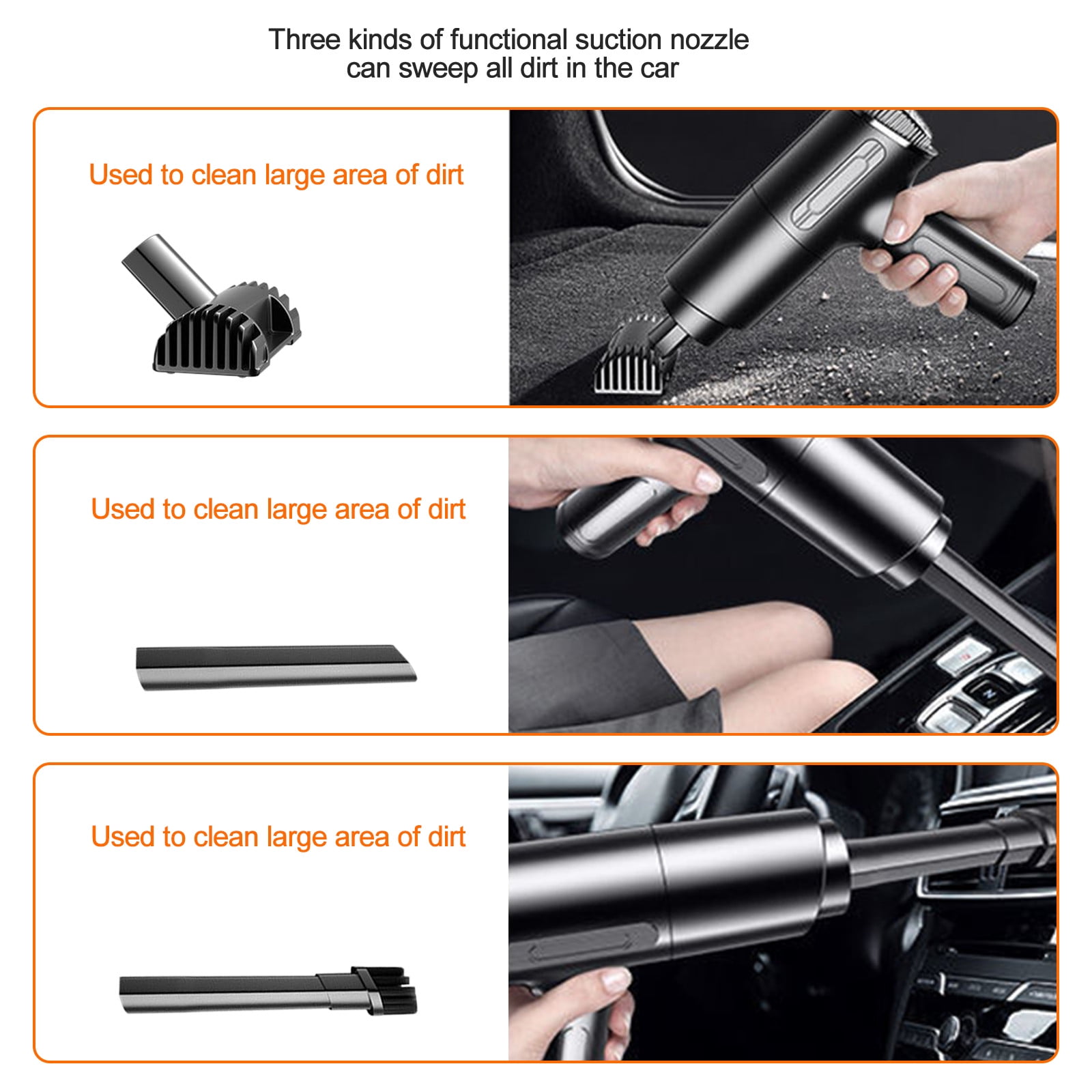 Handheld Car Vacuum Cleaner Wireless,120W Powerful Suction Wet and Dry Portable Vacuum with USB Charging,Three Brush Heads for Pet Hair Dirt Debris,Easy Cleaning for Cars Home and Stairs-One Size