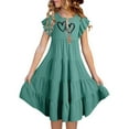 thumbnail image 2 of Girls Toddler Dress Summer Double Layer Flutter Sleeve Flowy A Line Gradient Midi Dresses For Kid Infant size 10-11T, 2 of 7