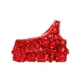 thumbnail image 3 of iEFiEL Kids Girls Metallic One Shoulder Dance Crop Top Shiny Sequins Tiered Ruffles Asymmetrical Dance Tops Red 6, 3 of 5