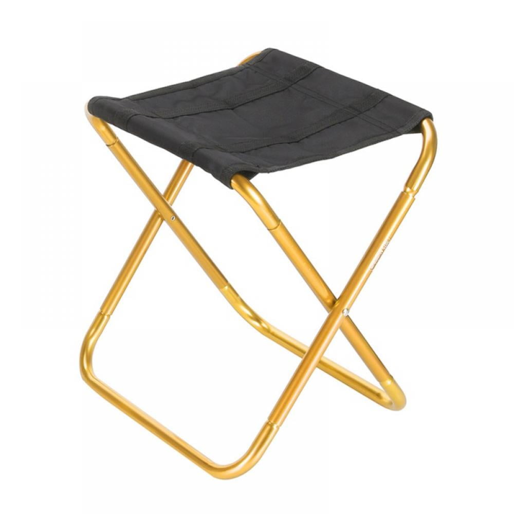 Gold Mini Portable Folding Chair Stool with Pouch Picnic Travel Beach Fishing Aluminum Compact Ultralight Folding Stool Seat with a Carry Bag for Garden Hiking Camping 