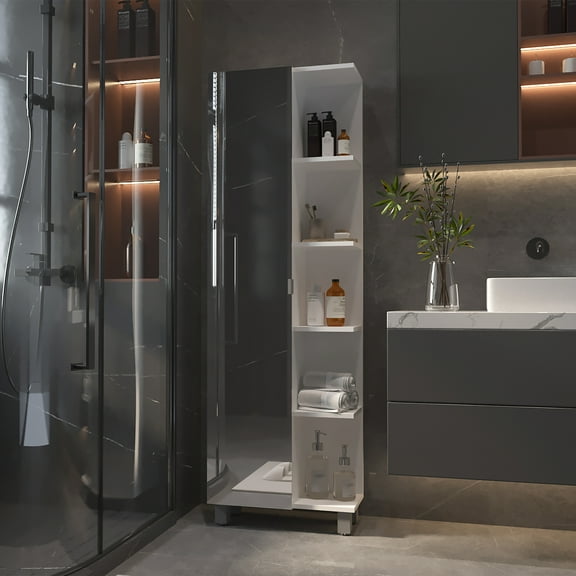 Bathroom Storage Cabinet Los Angeles Linen Cabinet, Mirror, Five Shelves,Bathroom Wall Storage