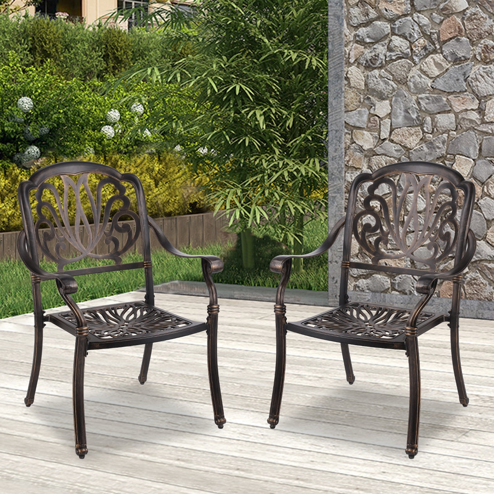Magic Union 2 Piece Outdoor Bistro Cast Aluminum Dining Chairs for Patio Furniture Garden, Antique Bronze