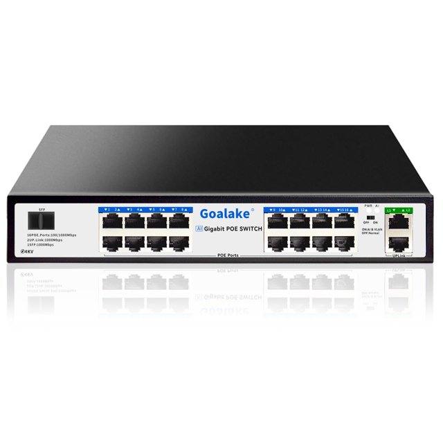 Conmutador PoE Goalake de 19 puertos Gigabit PoE+ de 240 W con 2 puertos de enlace ascendente