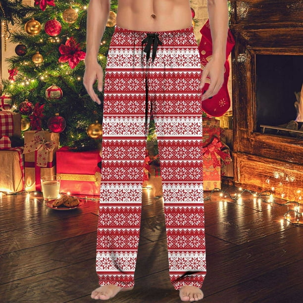 BKQCNKM Long Johns for Men Mens Pants Christmas Mens Casual Pants Pajama Pants with Drawstring and Pockets Men s Pants Red L