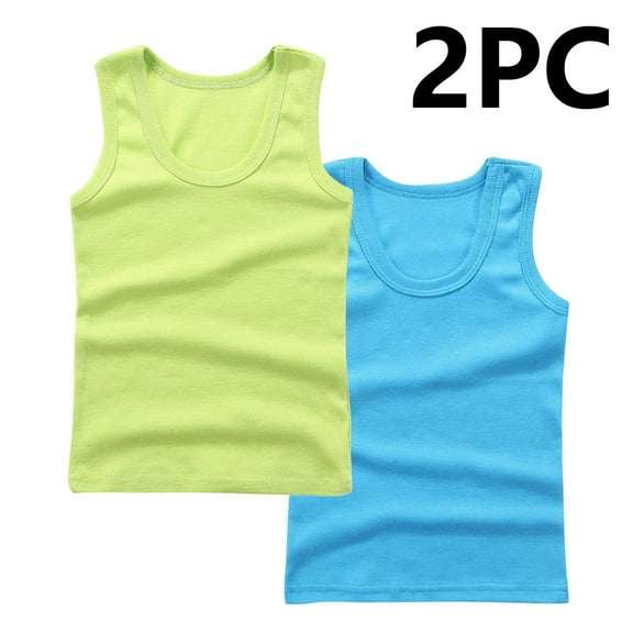 BRGZLK 2 Pack Girls Tank Tops Summer Soft Comfortable Solid Color Round Neck Athletic Vest Summer Casual Breathable Sleeveless Undershirts Basic Camisole Light Blue 7-8 Years