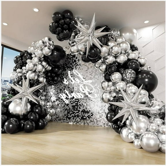 YEYIXUK 120pcs Black and Silver Latex Decorative Balloon Garland Kit Perfect for Graduation Wedding Birthday Bachelorette Confetti Party Balloons Backdrop Decoration - Suitable for Indoor