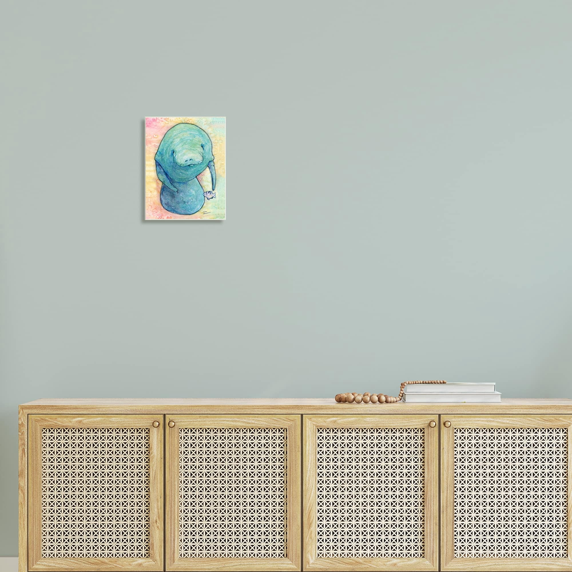 Stupell Industries Aquatic Manatee Among Fish Rainbow Watercolor Detail Painting Unframed Art Print Wall Art, Design by Steve Vanderbosh