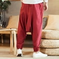 thumbnail image 2 of AOMPMSDX Women'S Pants Men'S Casual Fashion Loose Pure Color Hop Style Cotton And Linen Length Pant Red Loose Fit Trousers XXXXL, 2 of 4